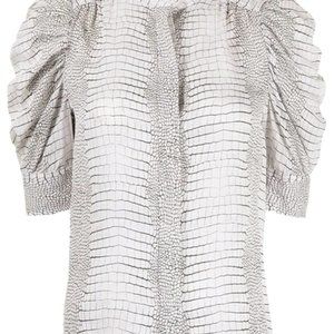 FRAME Gilian Animal-print Silk Puff-sleeve Top In Blanc Multi L
